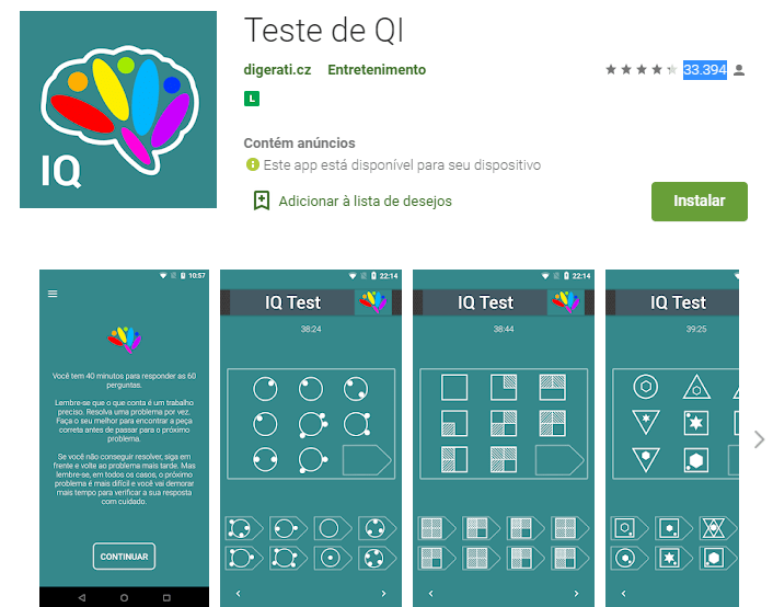 Teste de inteligência: QI test na App Store